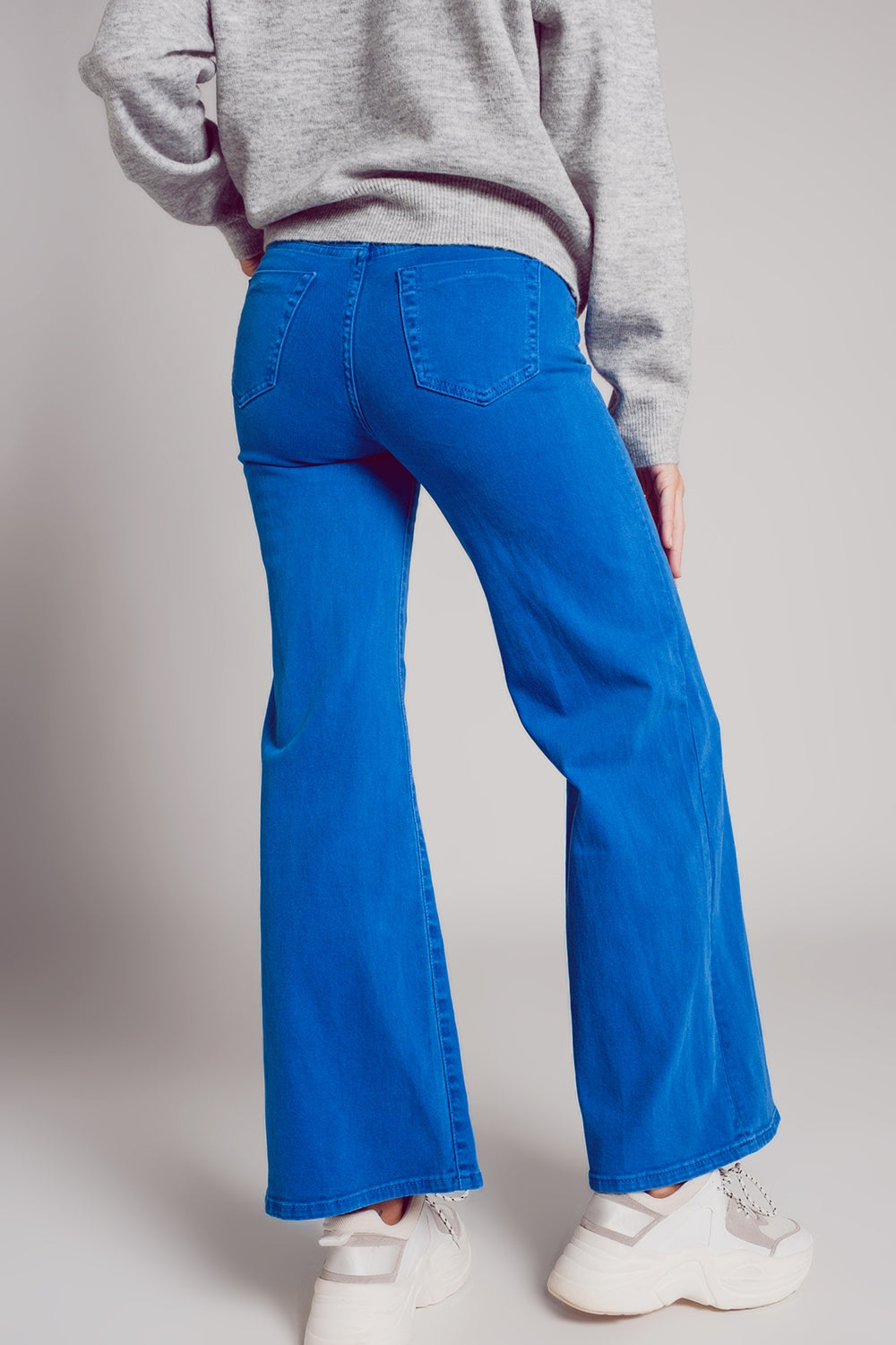 Cotton blend wide leg jeans in blue