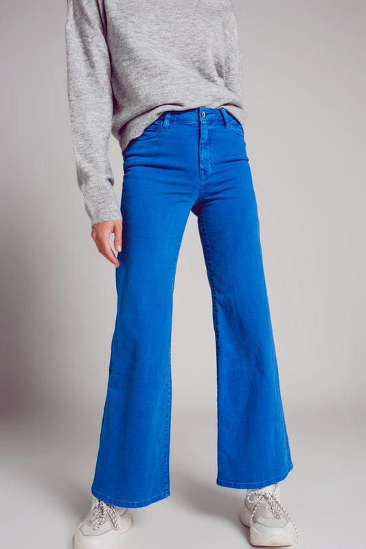 Q2 Cotton blend wide leg jeans in blue