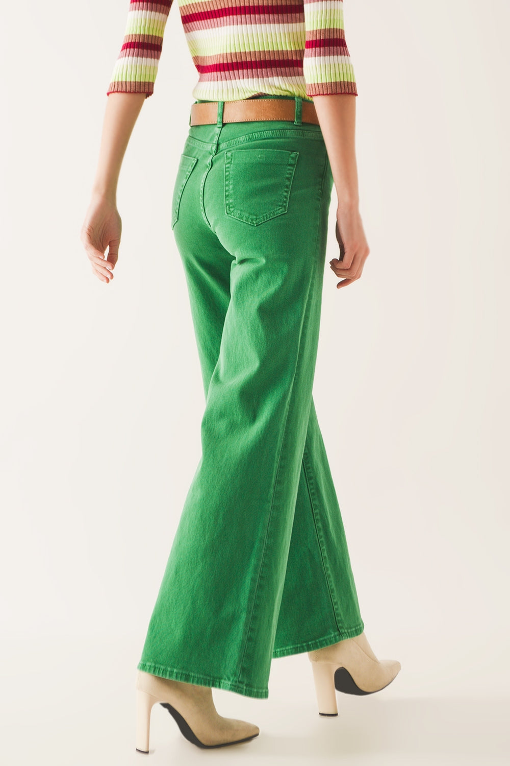 Cotton blend wide leg jeans in green