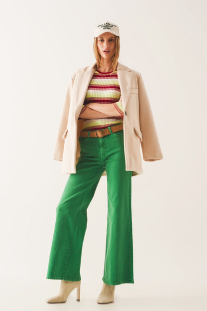 Cotton blend wide leg jeans in green