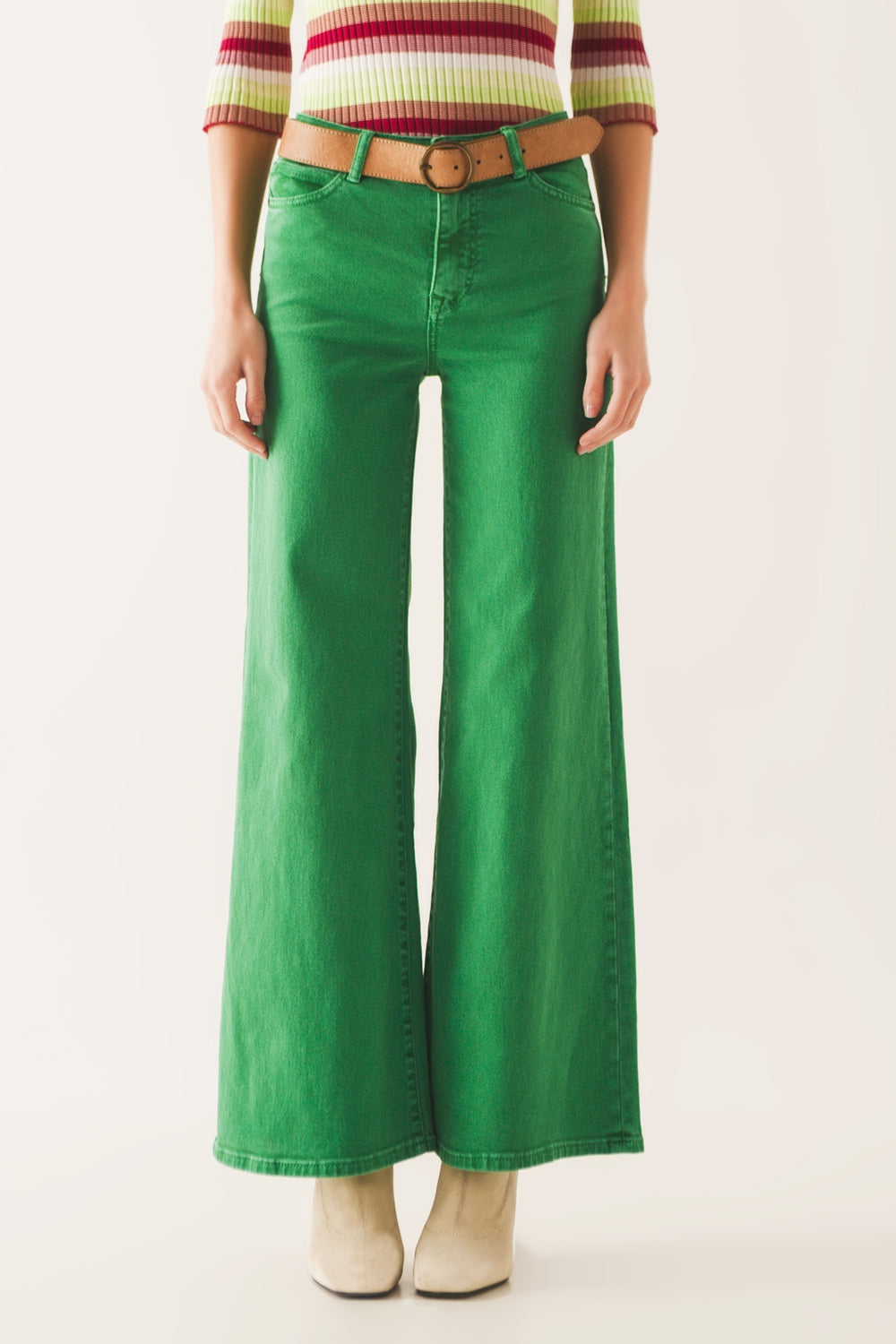 Cotton blend wide leg jeans in green