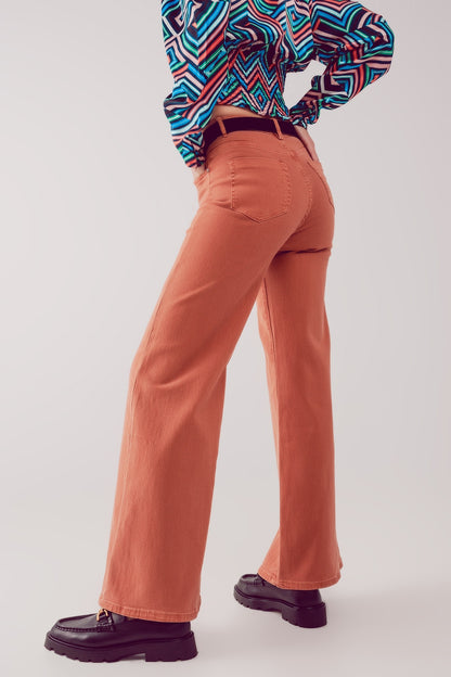 Cotton blend wide leg jeans in orange