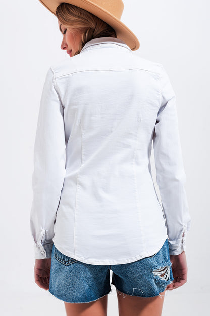 Cotton denim shirt in white