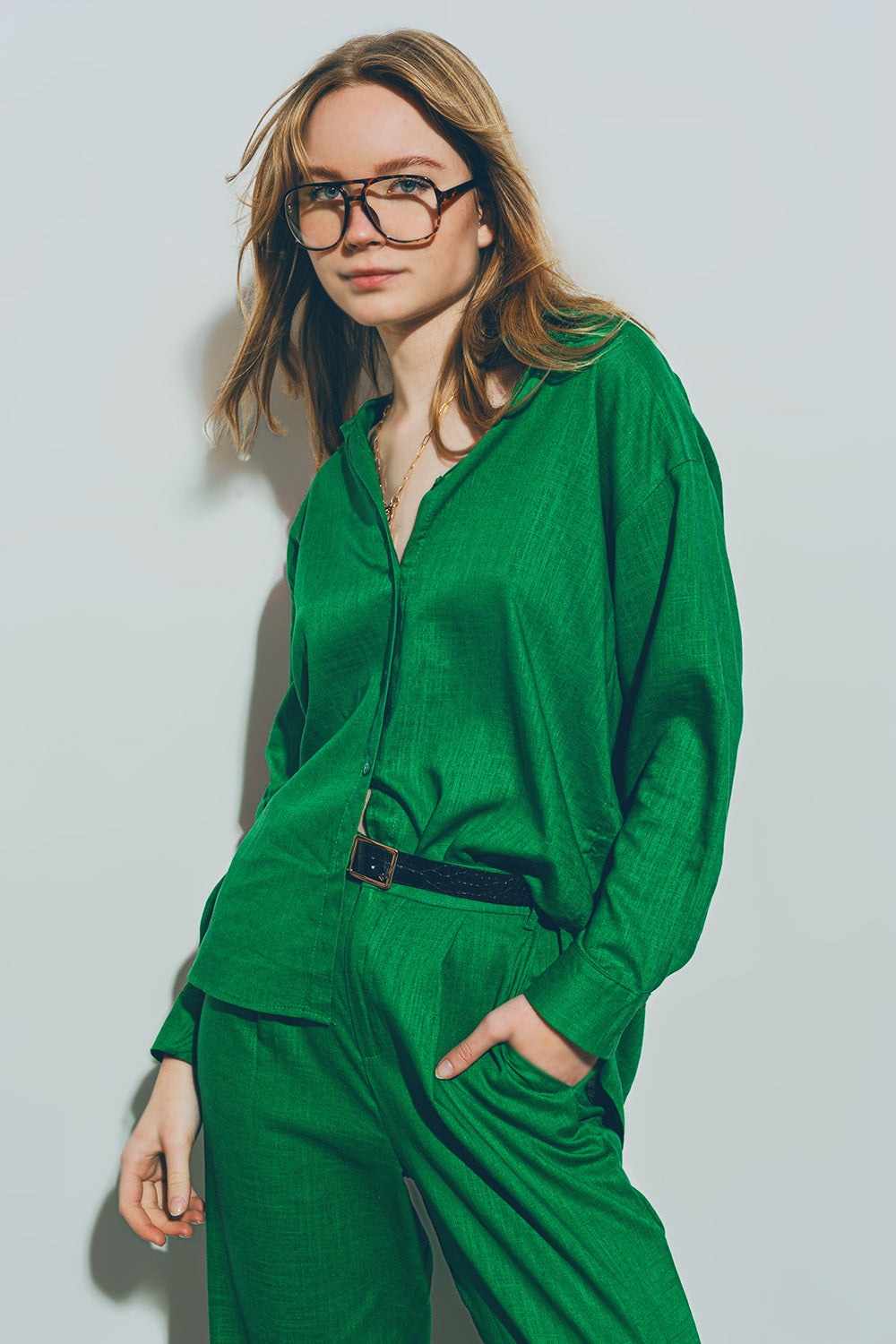 Cotton Loose Fit Shirt in green