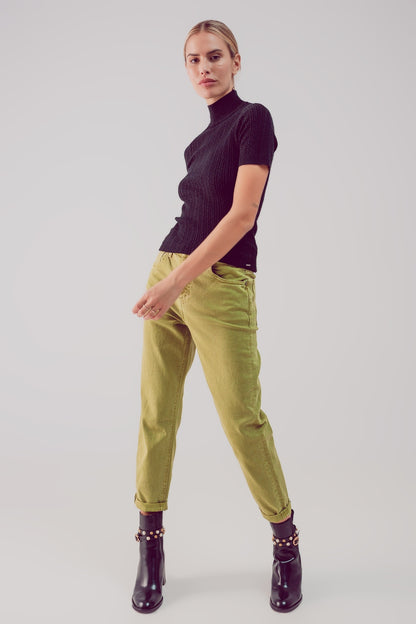 Cotton mid rise slouchy jean in acid lime