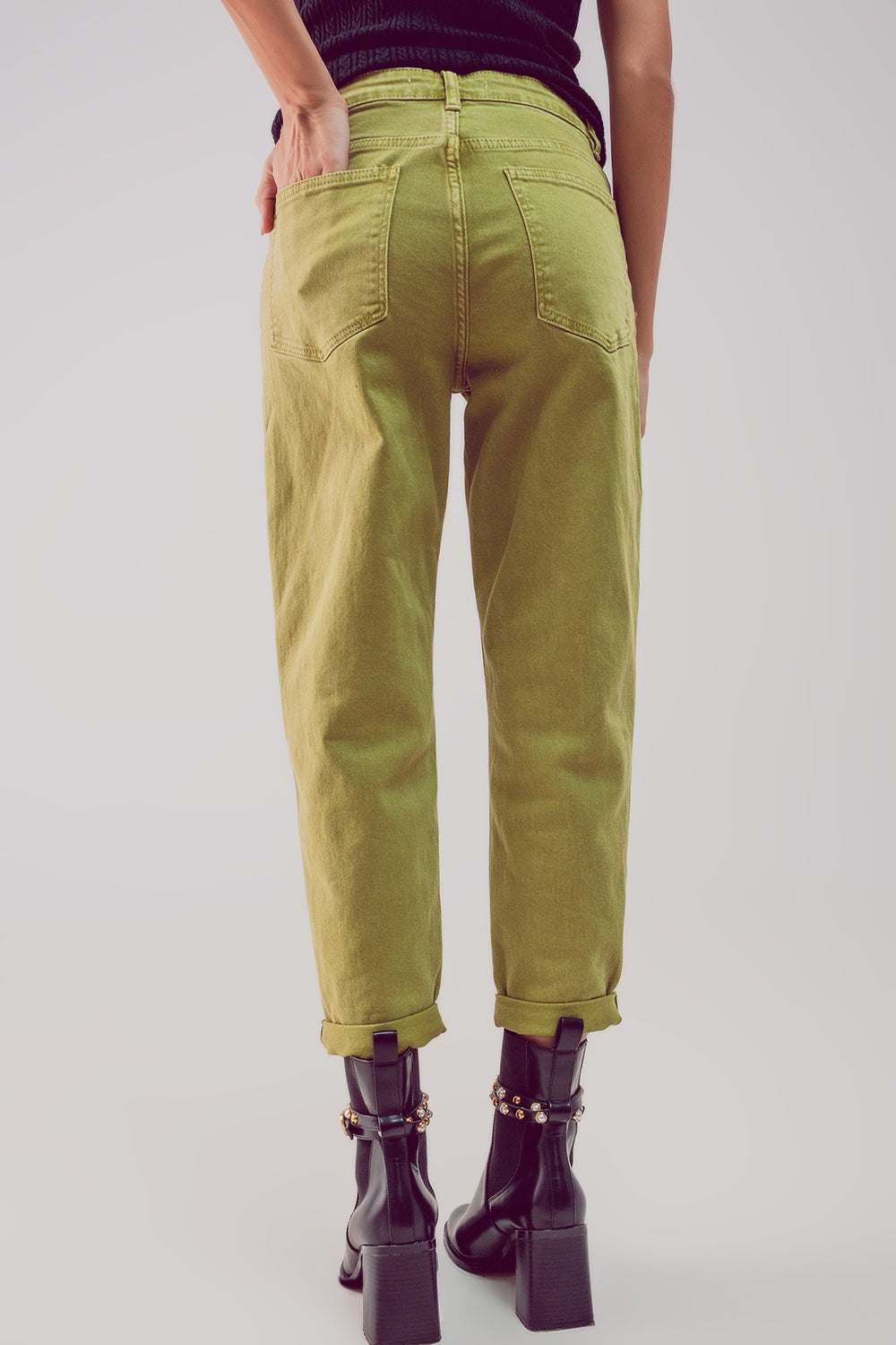 Cotton mid rise slouchy jean in acid lime