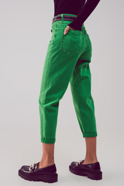 Cotton mid rise slouchy jean in green