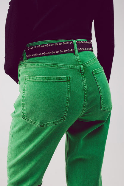 Cotton mid rise slouchy jean in green