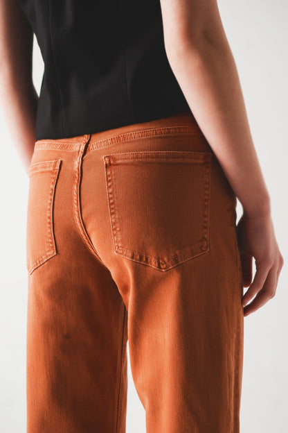 Cotton mid rise slouchy jean in rust