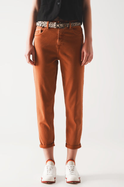 Cotton mid rise slouchy jean in rust