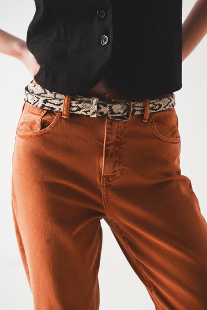 Cotton mid rise slouchy jean in rust