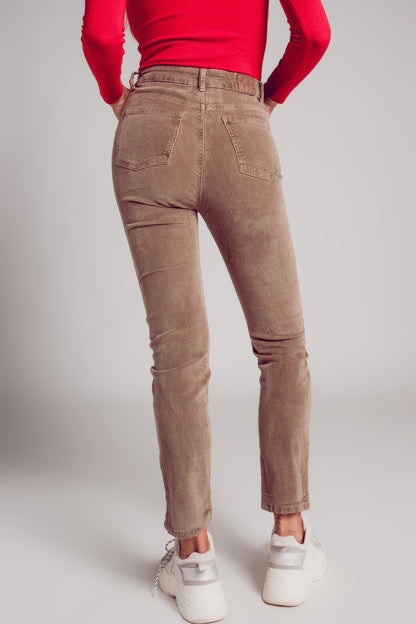 Cotton skinny cord pants in beige