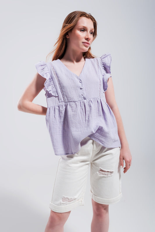 Q2 Cotton tank top with ruffle sleeves in lilac