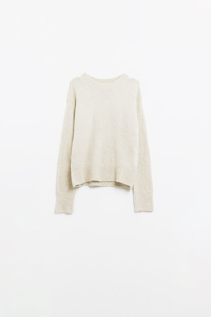 Q2 Cozy Basic Crew Neck Knitted Sweater in Cream