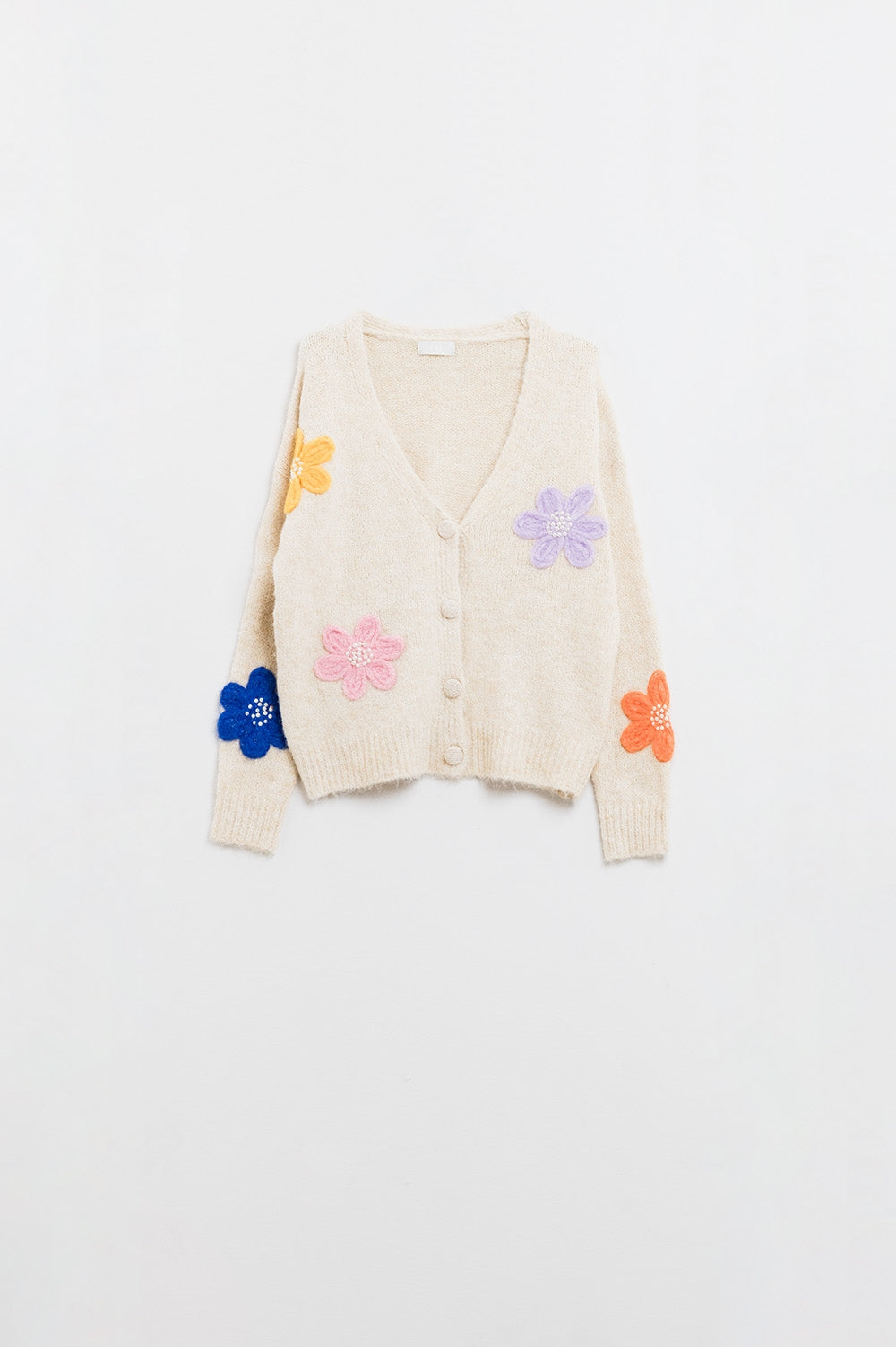 Cream Cardigan With EMbroidered Flowers