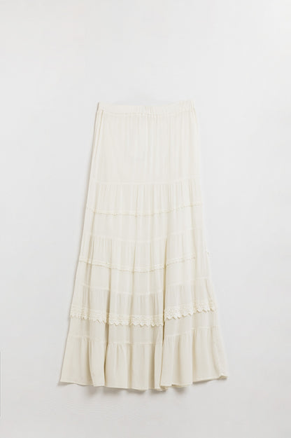 Q2 Cream Maxi Skirt With Lace Detail