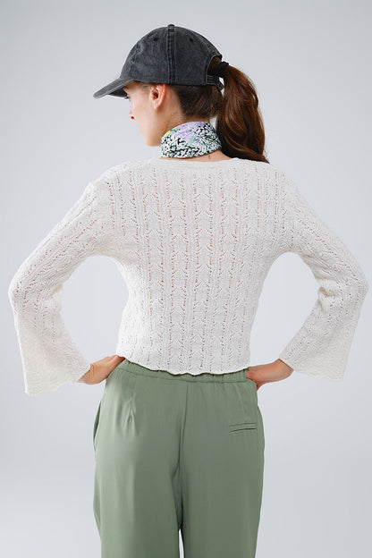 Cream Sweater With Flared Sleeves