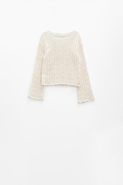 Cream Sweater With Flared Sleeves