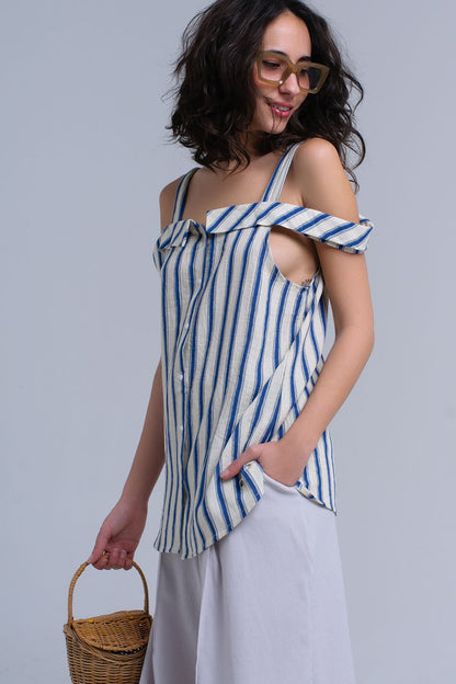 Q2 Cream top with blue stripes