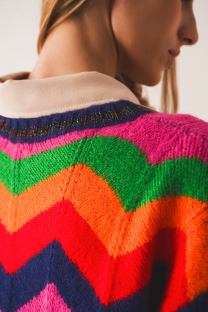 Crew neck striped knit sweater in multi