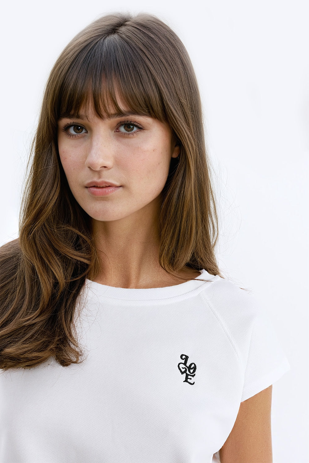 Crew Neck T-shirt with Love Logo on Chest in White piqué point