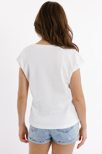 Crew Neck T-shirt with Love Logo on Chest in White piqué point