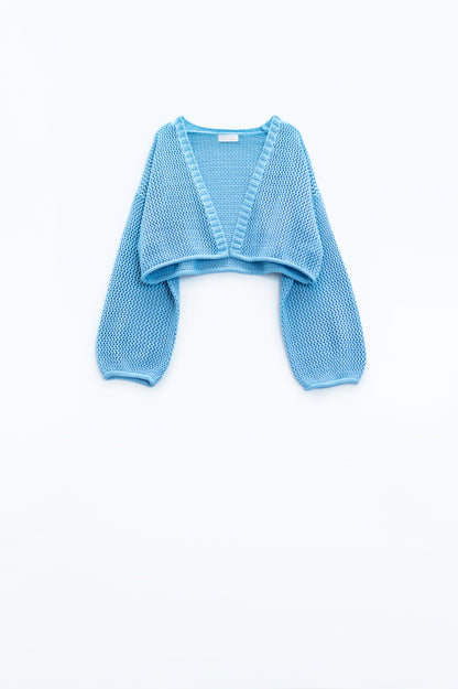 Q2 Crochet basic cropped cardigan in baby blue