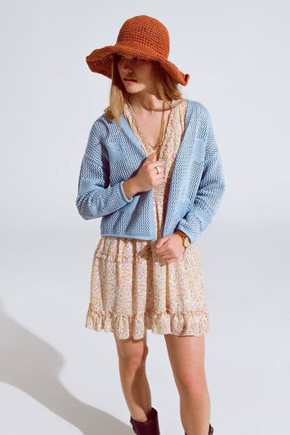 Crochet Cardigan With Knitted Clouds In Blue