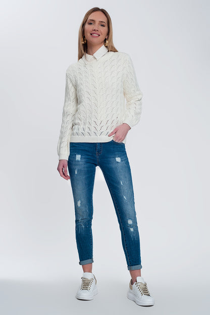 Crochet jumper in cream