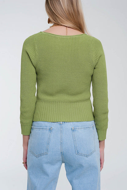 Crochet knit jumper in green