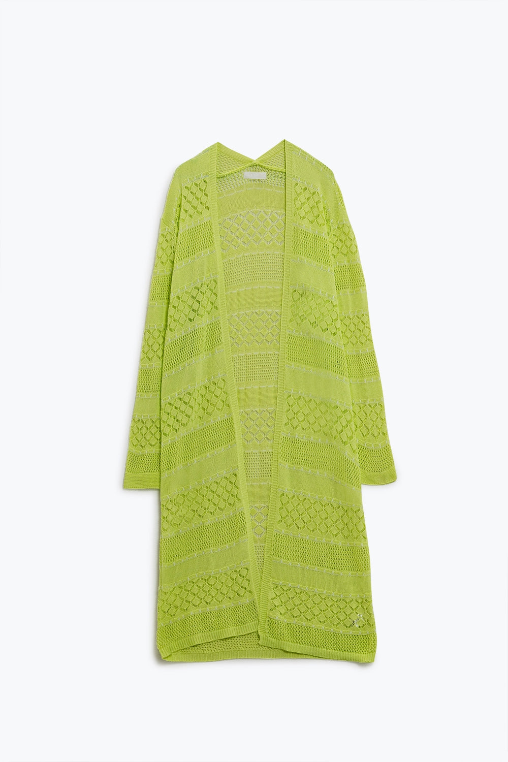 Q2 Crochet Maxi Cardigan In Lime With Long Sleeves