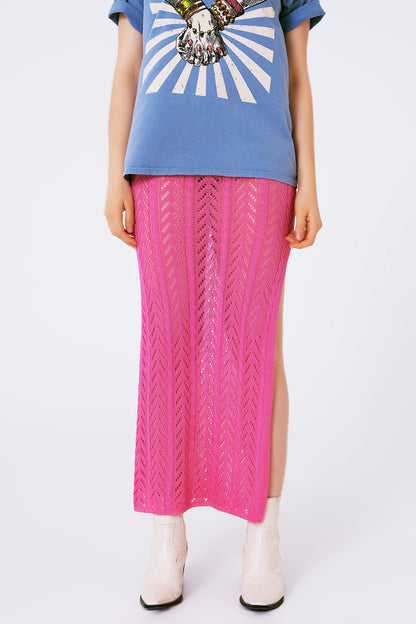 Crochet Maxi Skirt in Pink