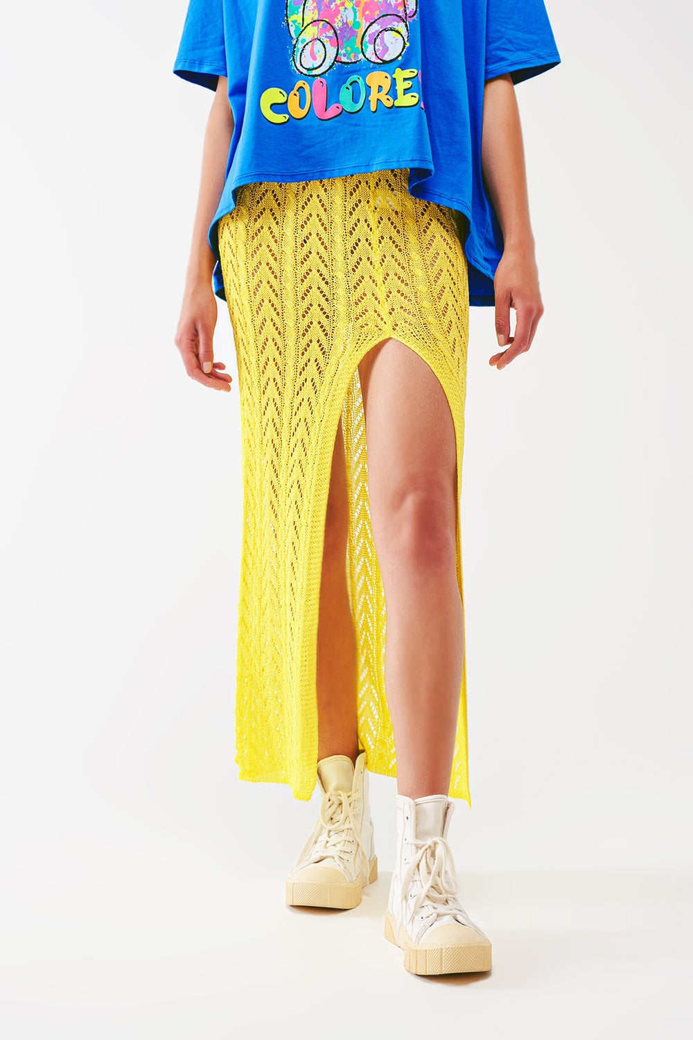 Crochet Maxi Skirt in Yellow