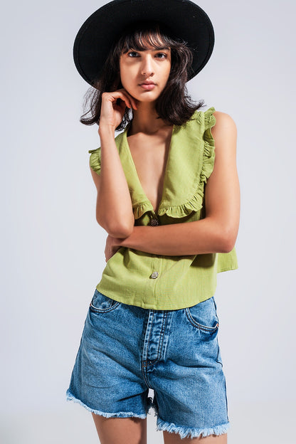 Crop top with bib collar in green