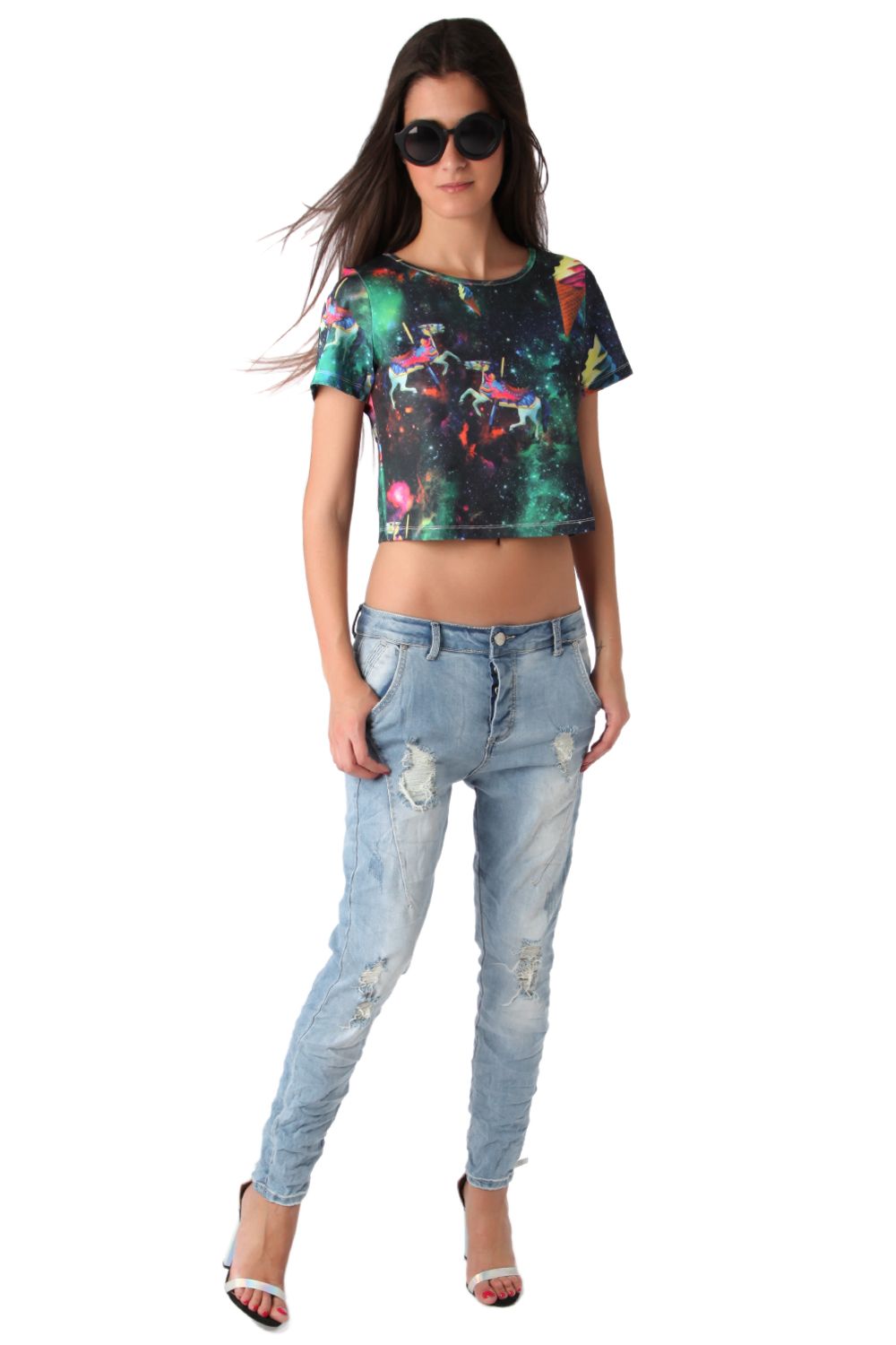 Crop top with illustrated print