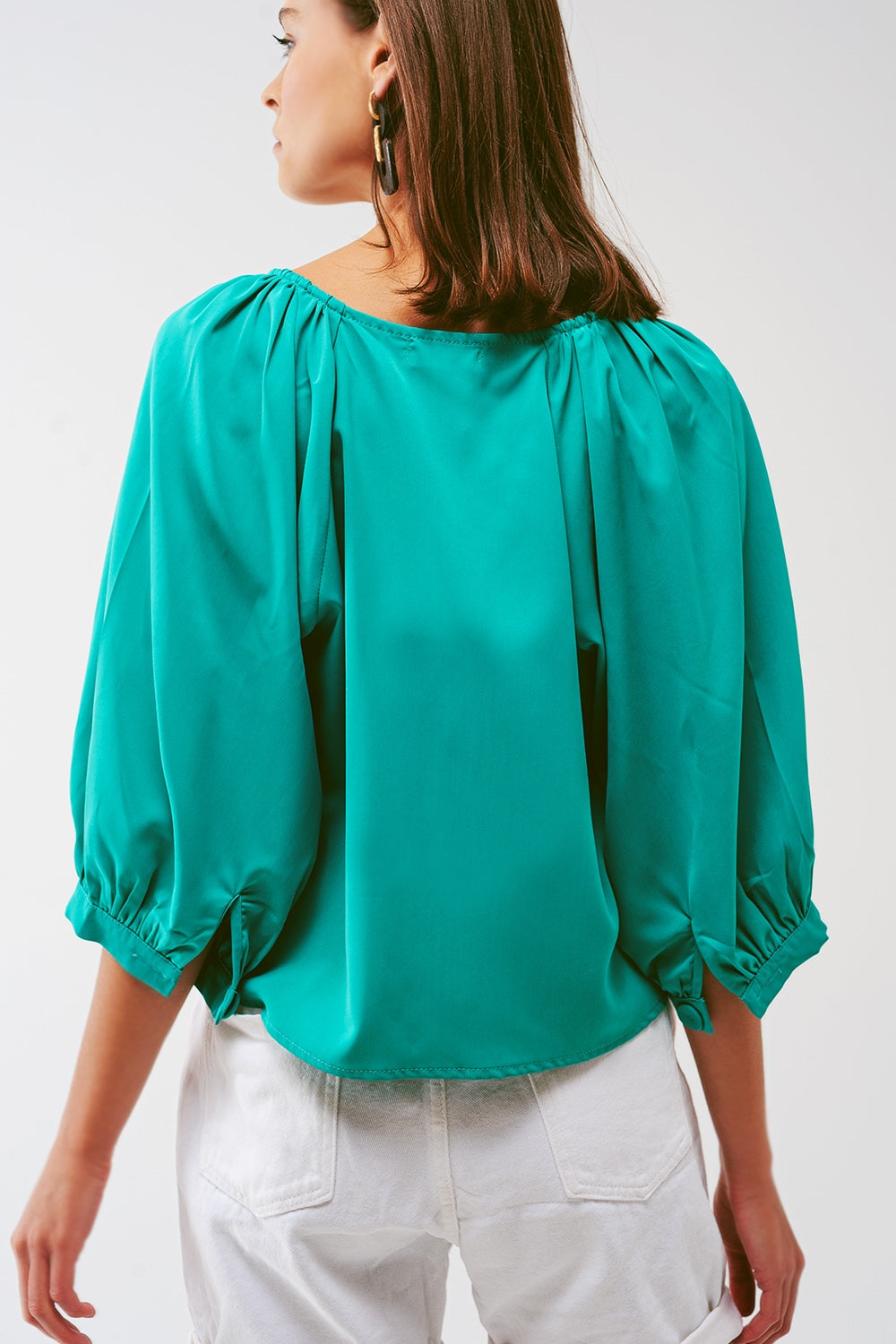 Cropped Button Through Shirt in Green