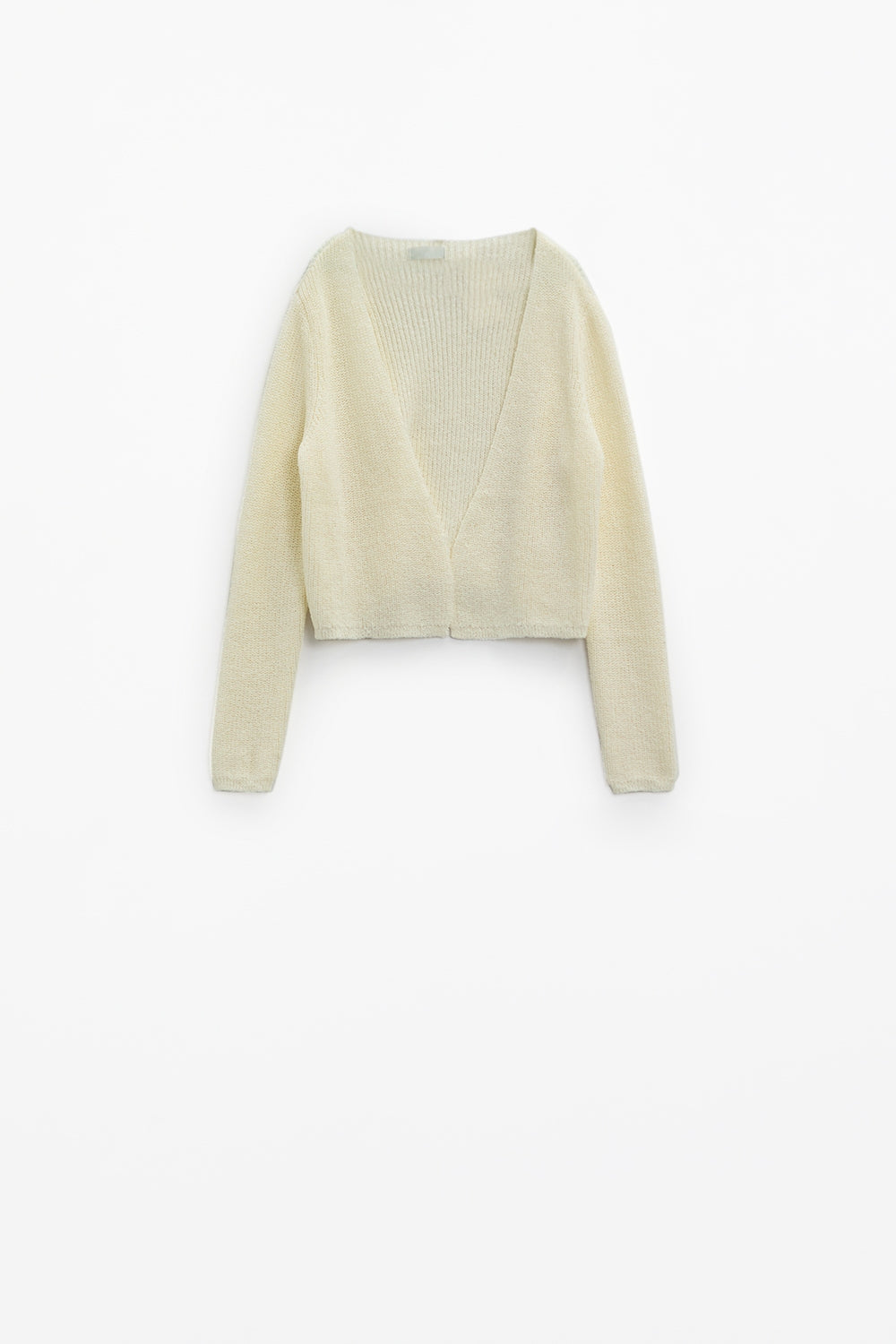 Cropped Cardigan In Lightweight Rib and V-Neckline in Cream