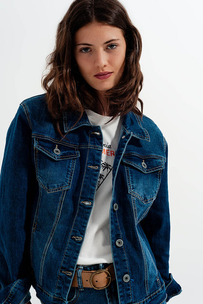 Cropped denim jacket in darkwash blue