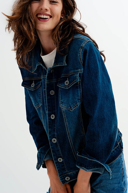 Cropped denim jacket in darkwash blue