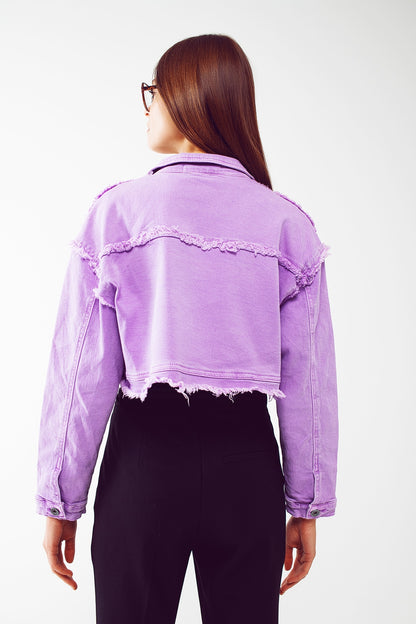 Cropped denim trucker jacket in purple