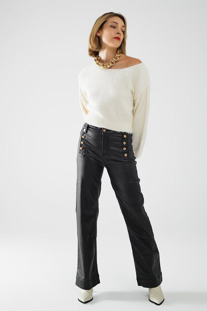 cropped fluffy sweater in cream fitted at the waist