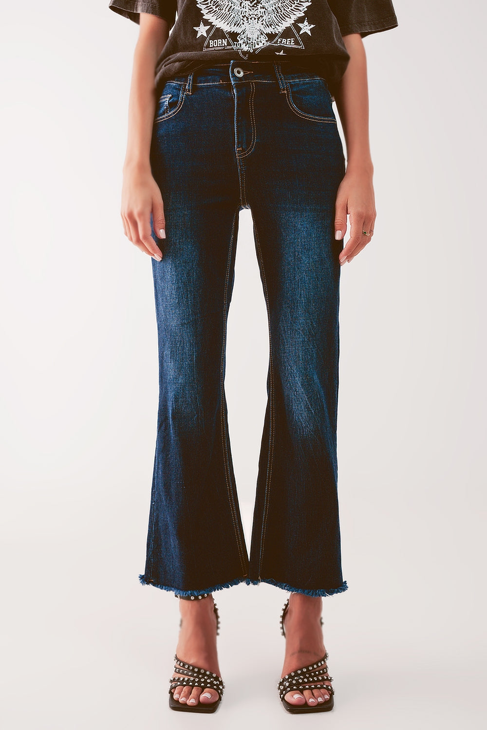 Cropped kickflare jeans in mid washing