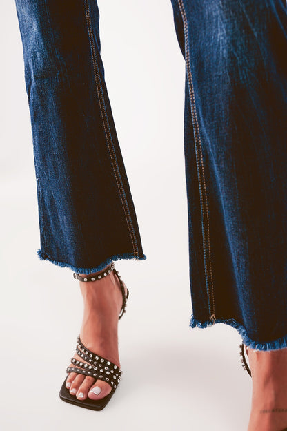 Cropped kickflare jeans in mid washing