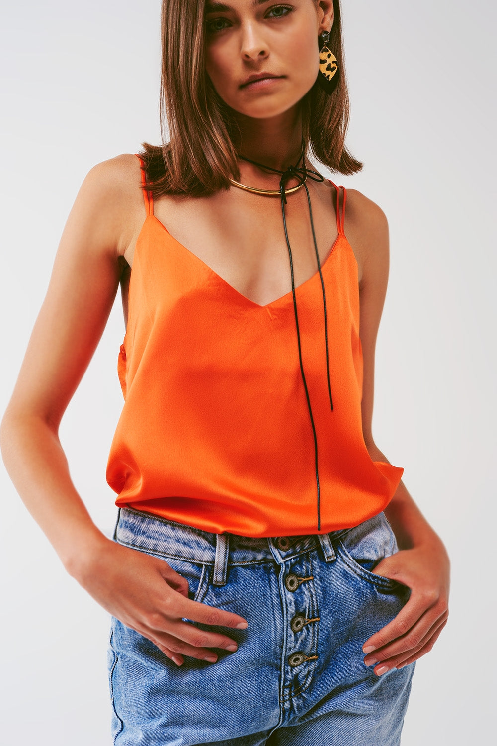 Cropped Shirt with Spaghetti Straps in Orange