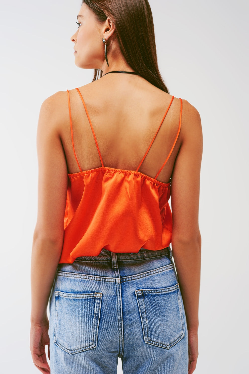 Cropped Shirt with Spaghetti Straps in Orange