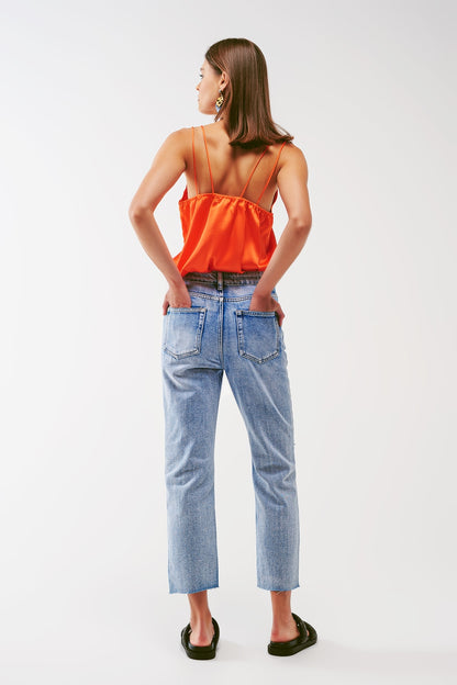 Cropped Shirt with Spaghetti Straps in Orange