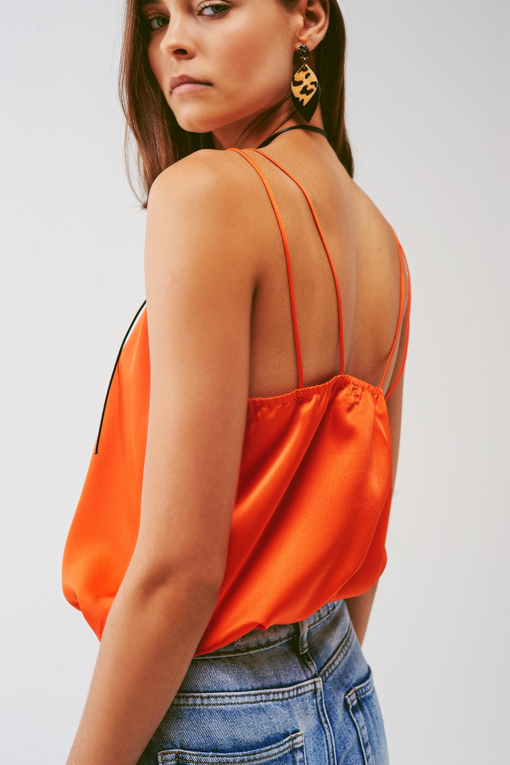 Cropped Shirt with Spaghetti Straps in Orange