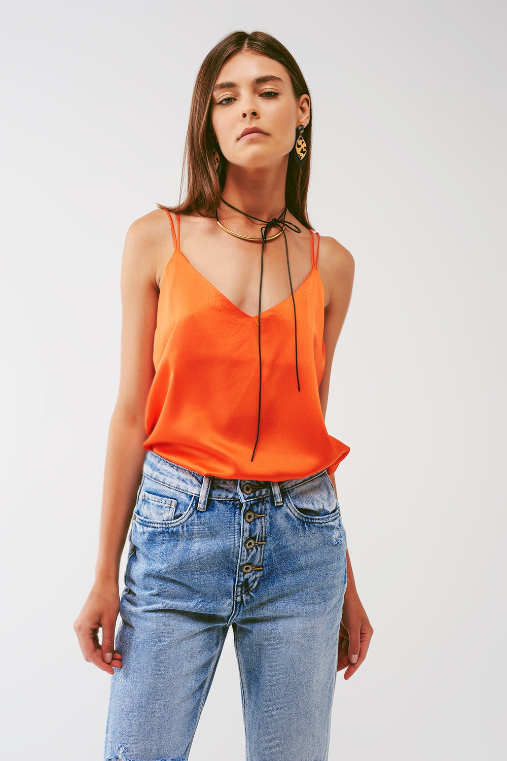 Cropped Shirt with Spaghetti Straps in Orange