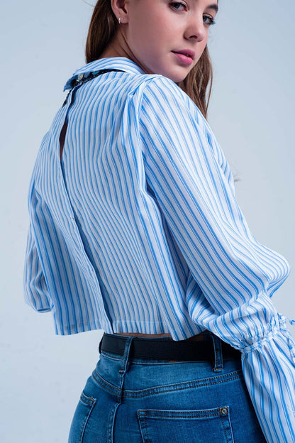 Cropped striped shirt in blue