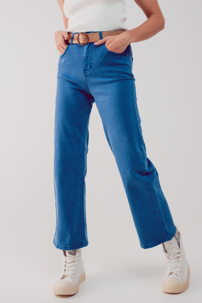 Cropped wide leg jeans in blue